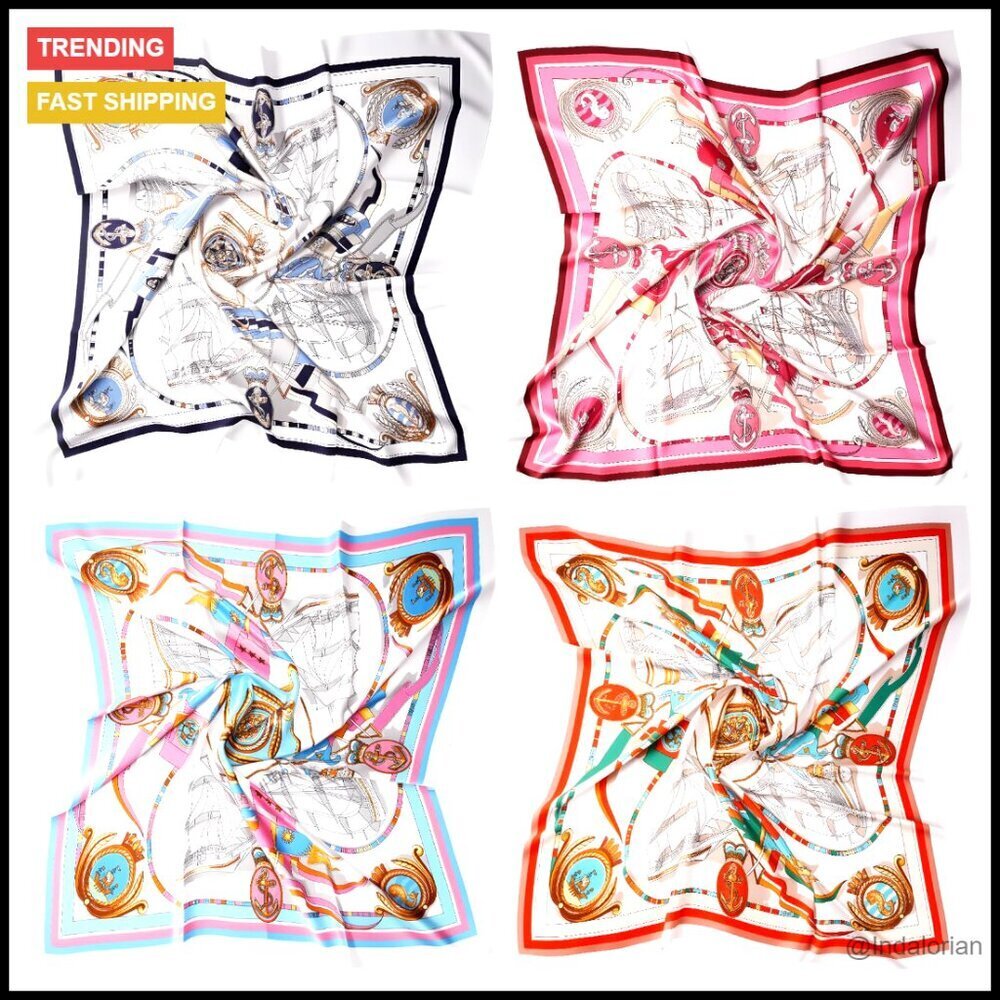 Satin Square Scarf Set Silk Feeling Large 35 Inch Boho Chic Head Wrap